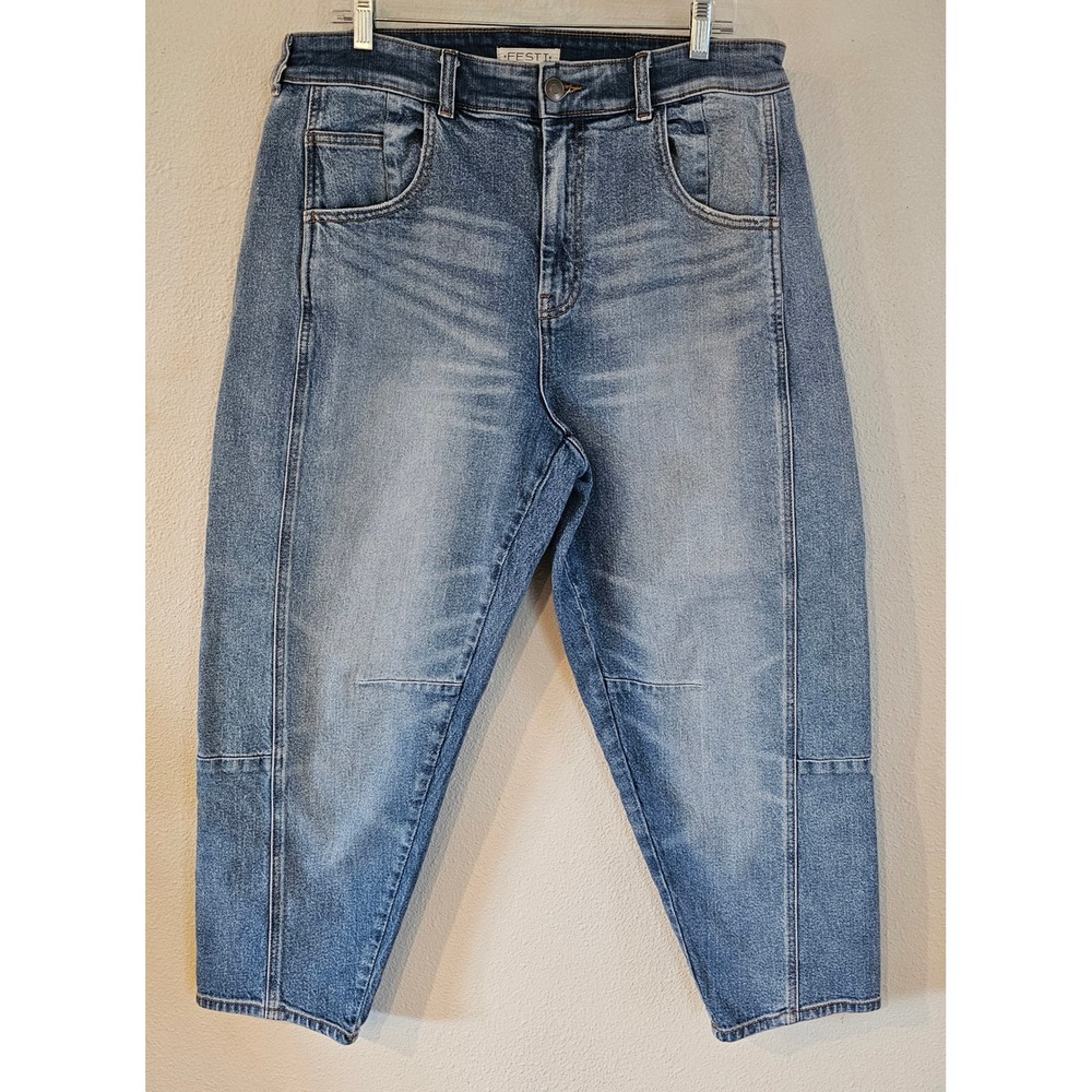 Festi Womens 12R Blue High Rise‎ Barrel Leg Seamed Front Denim Jeans 143345486